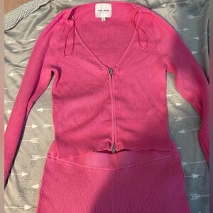 Pink Rose Ribbed Pink Shirt and Pant Set